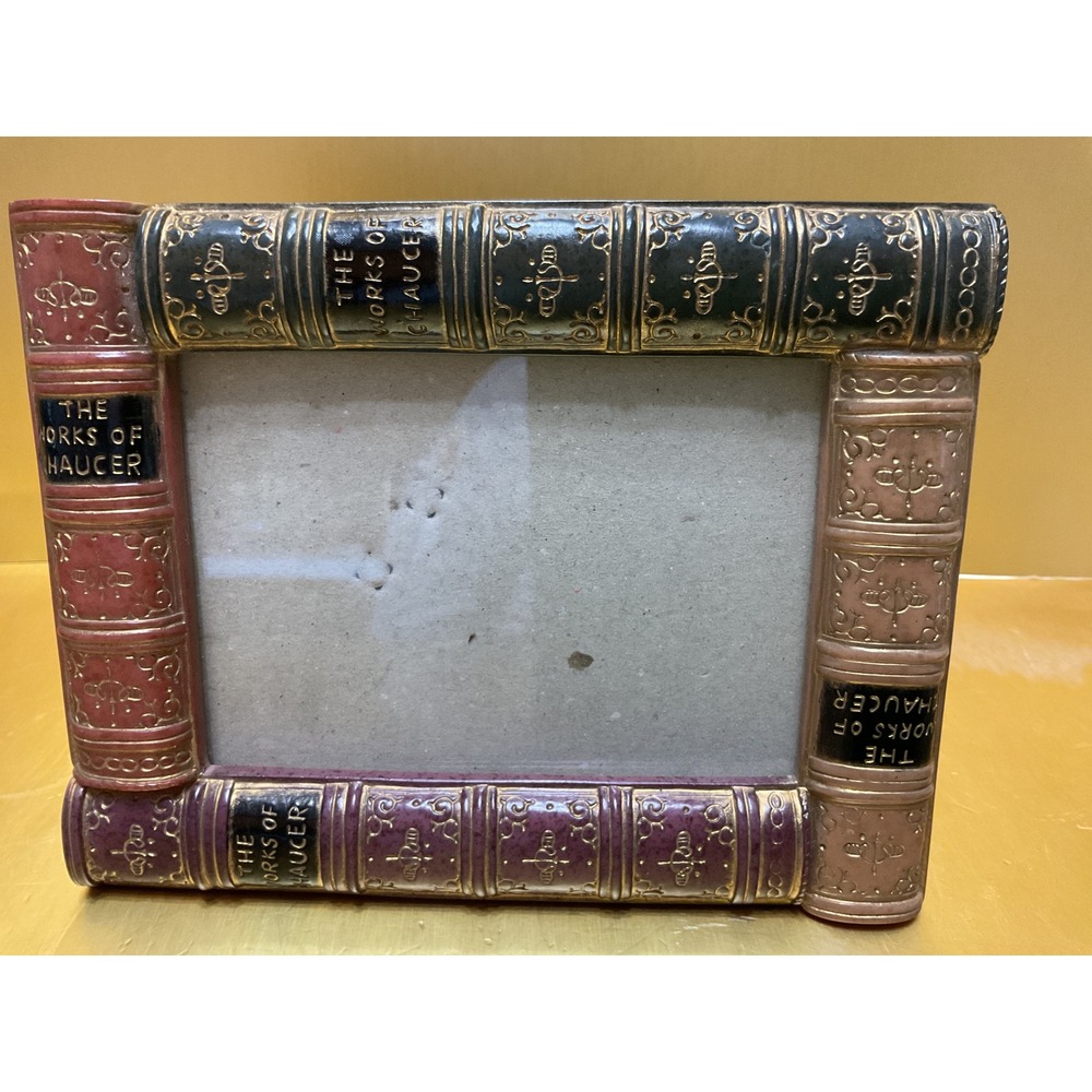Vintage Book Spine Picture Frame The Works of Chaucer Dark Academia Decor 4x3